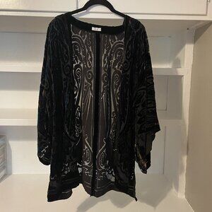 C.C.C. Black & Teal Velvet & Sheer Kimono Style Jacket- OS